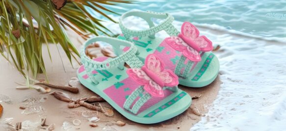 Otroški sandali Ipanema Summer Baby v mint-roza kombinaciji z mehkim metuljčki na paščku, idealni za plažo in sprehode